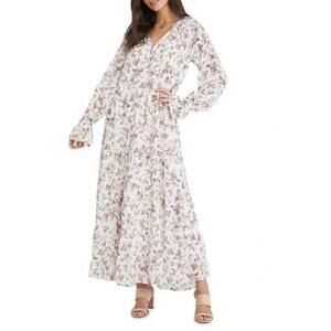 Vici Collection NWT White Floral Long Sleeve Chiffon MaxiDress Size S